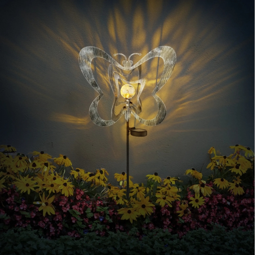Globo - LED zonnelamp LED/3V IP44 300 mAh zilveren vlinder