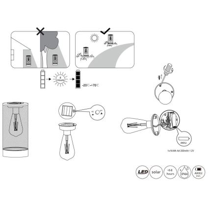 Globo - Éclairage solaire LED/0,06W/3V 3000K IP44