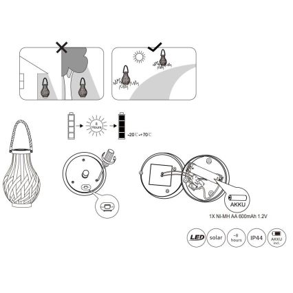 Globo - LED Solar lamp LED/0,06W/3V IP44 bamboe