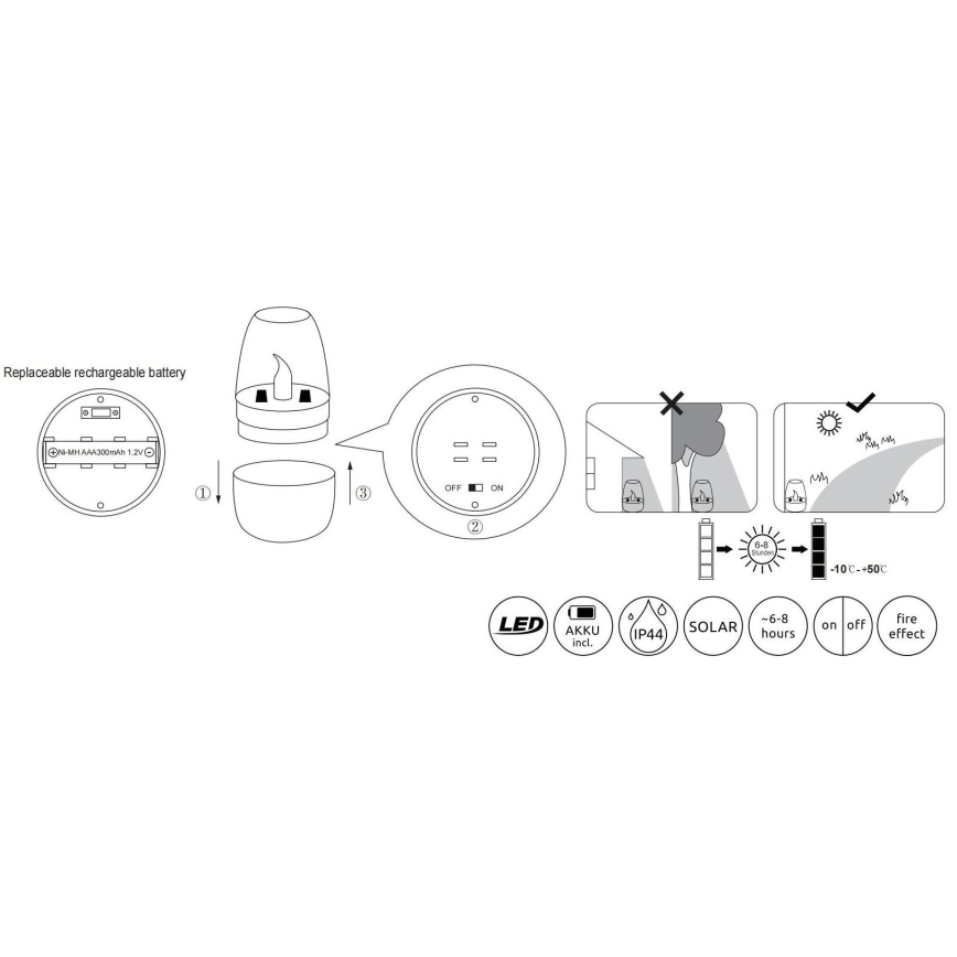 Globo - Éclairage solaire LED/0,02W/1,2V 1800K IP44 300 mAh