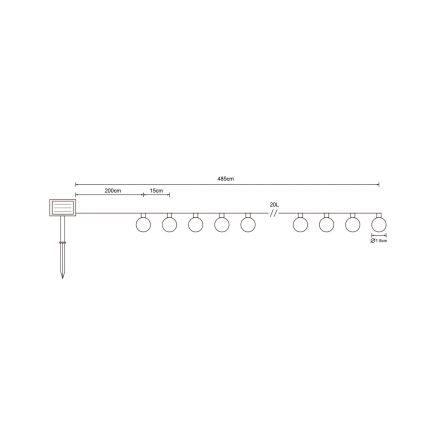 Globo - LED Solar ketting 20xLED/0,06W/3,2V 285 cm IP44 600 mAh