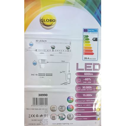 Globo 38990 - RGB Badkamer LED Strip LED BAND 150x LED / 0,16W  IP44