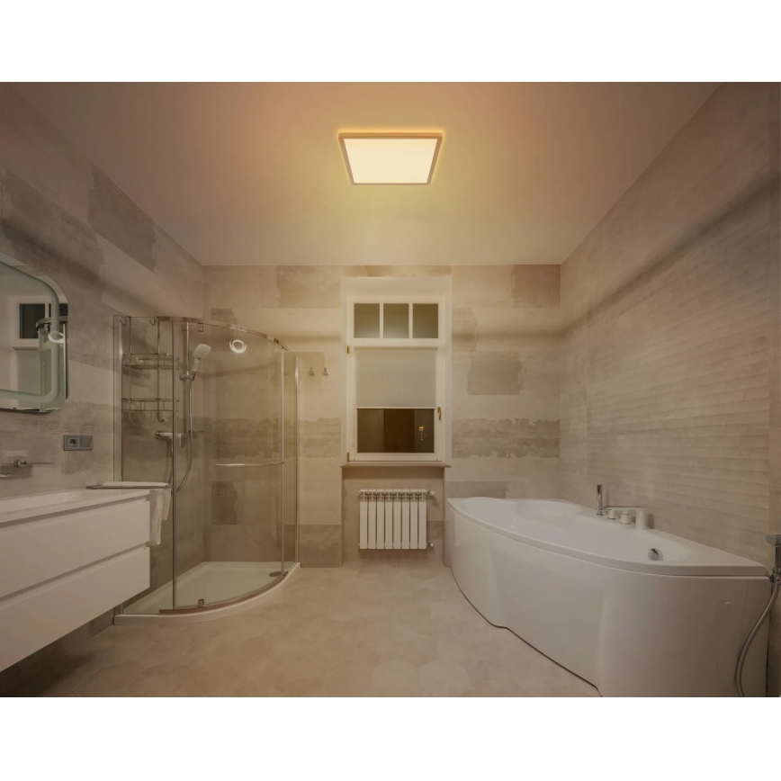 Globo - LED Dimbare badkamer plafondverlichting LED/18W/230V 3000K IP44 29,4x29,4 cm messing