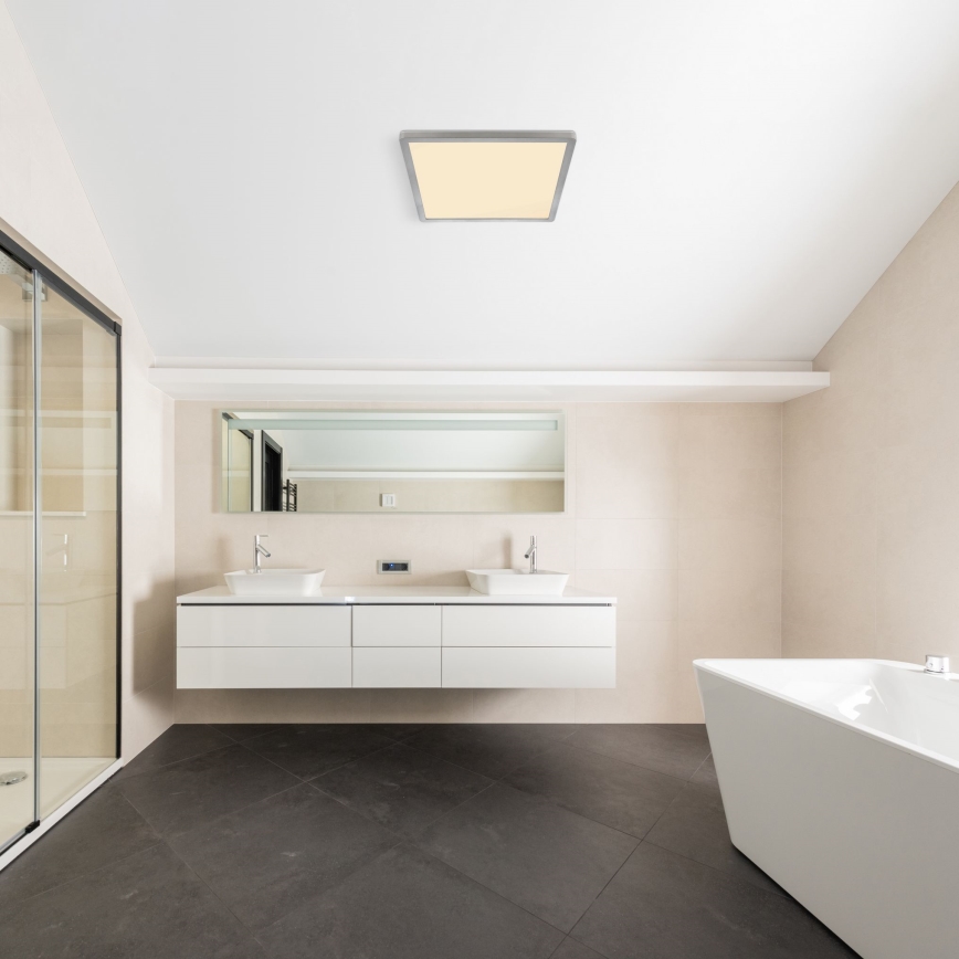 Globo - LED Dimbare badkamer plafondverlichting LED/18W/230V 29,4x29,4 cm IP44 mat chroom