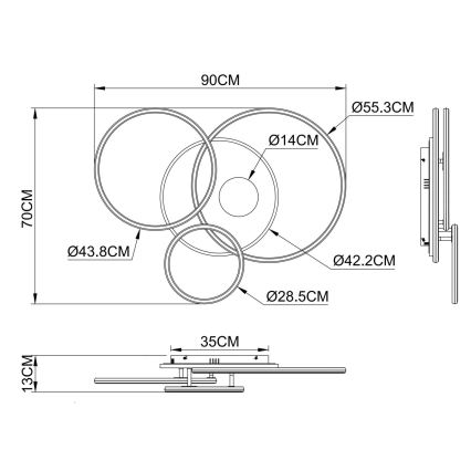 Globo - Plafonnier LED dimmable LED/54W/230V 2700-6500K 90x70 cm argenté + télécommande