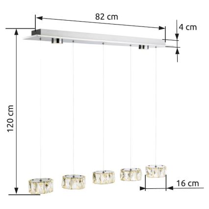 Globo - LED Hanglamp aan een koord LED/52W/230V 4000K glanzend chroom/doorzichtig