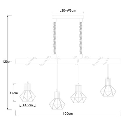 Globo 54017-4H - Hanglamp aan koord PRISKA 4xE27/60W/230V