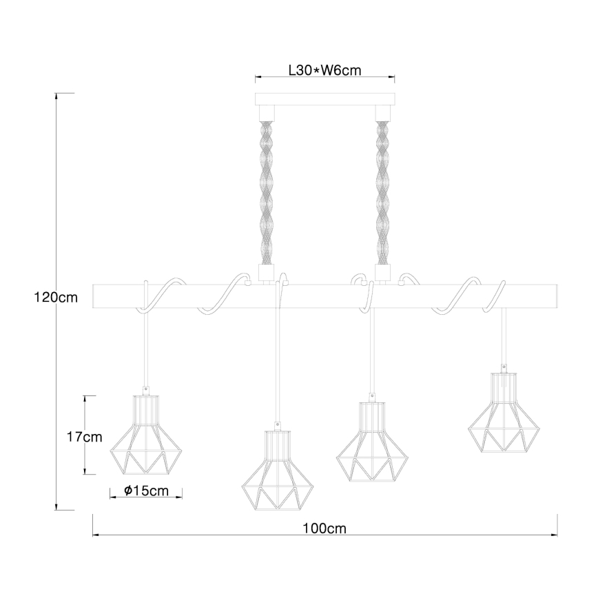 Globo 54017-4H - Hanglamp aan koord PRISKA 4xE27/60W/230V