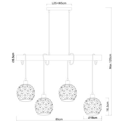 Globo 54029-4H - Hanglamp aan kabel JODIE 4xE27/40W/230V beige/zwart
