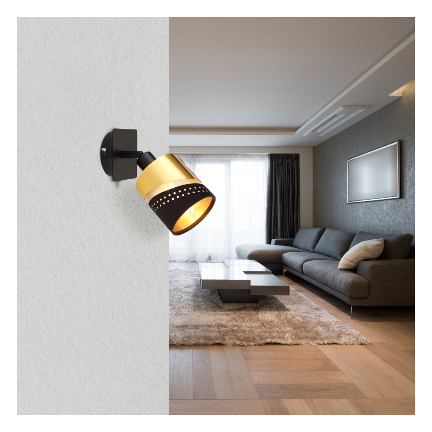 Globo - Wandspot 1xE14/25W/230V zwart/goud