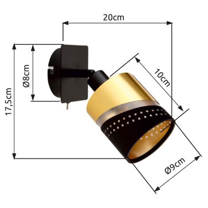 Globo - Wandspot 1xE14/25W/230V zwart/goud