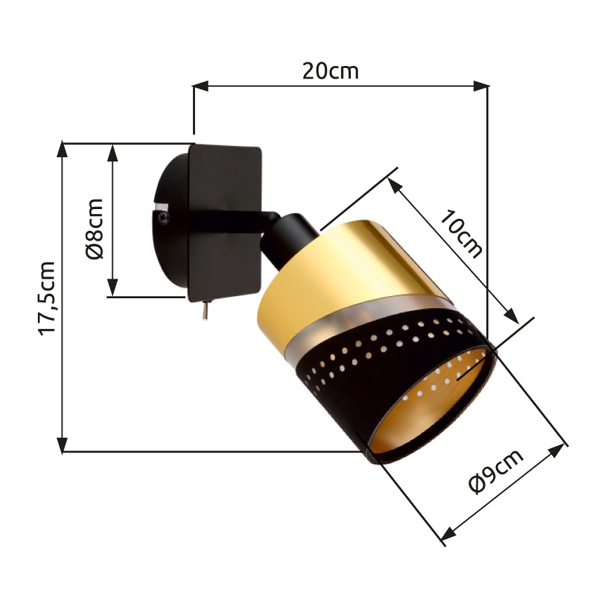 Globo - Wandspot 1xE14/25W/230V zwart/goud