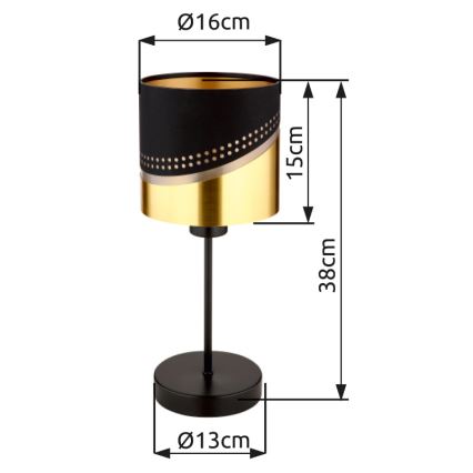 Globo - Tafellamp 1xE27/40W/230V diameter 16 cm zwart/goud