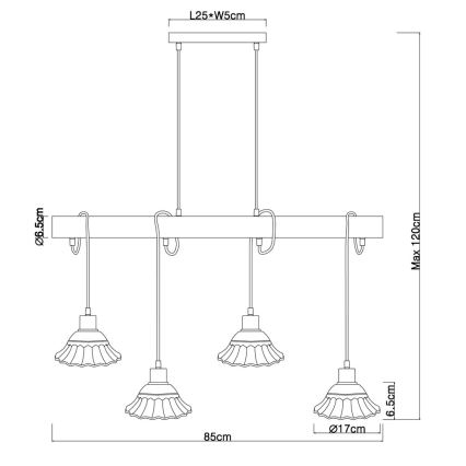Globo - Kroonluchter aan koord 4x E27 / 40W / 230V