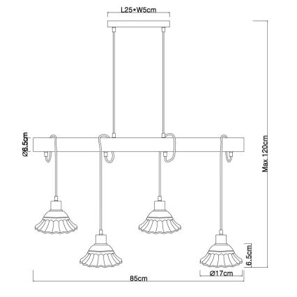 Globo - Kroonluchter aan koord 4x E27 / 40W / 230V