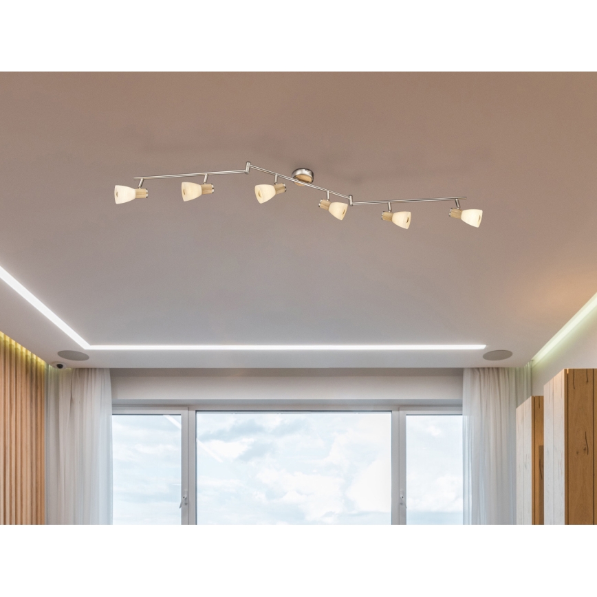 Globo - Plafonnier à spots 6xE14/40W/230V frêne