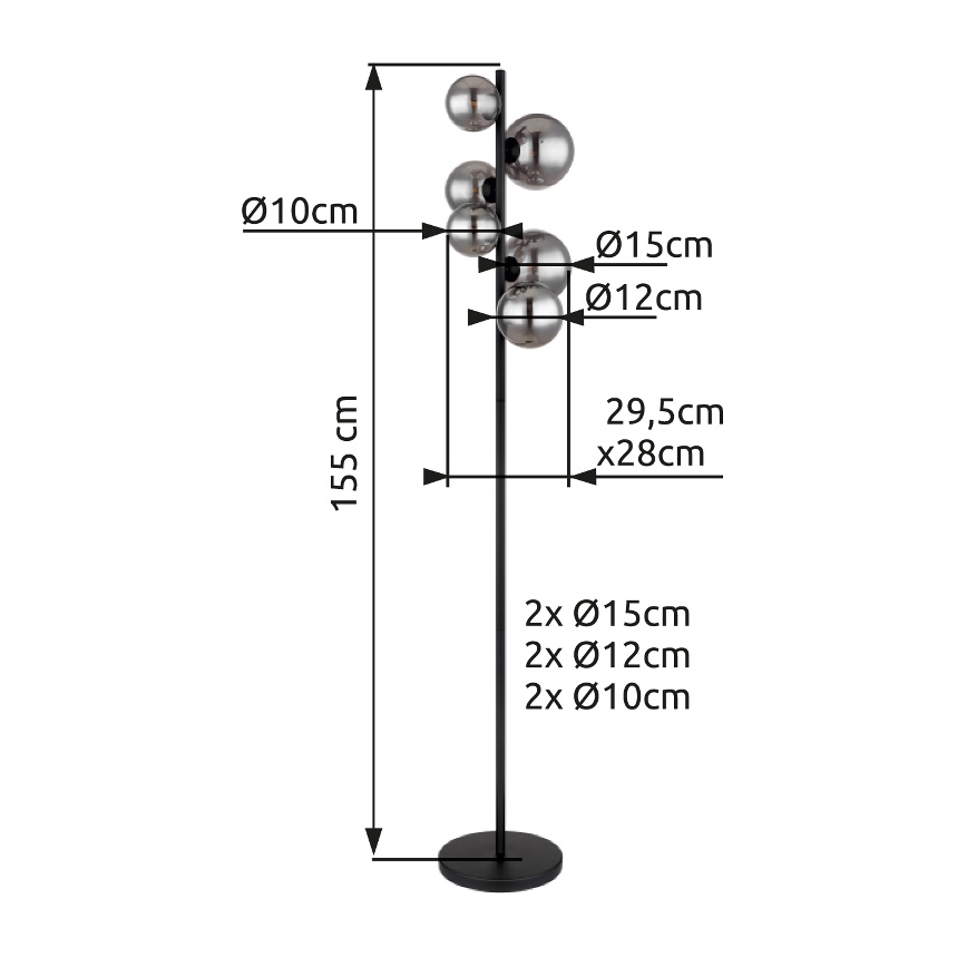 Globo - Staande LED Lamp 6xG9/3,5W/230V gerookt/zwart