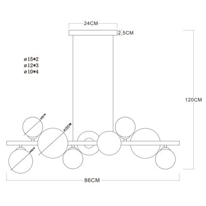 Globo - LED Hanglamp aan een koord 9xG9/3W/230V messing