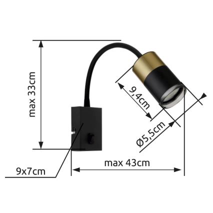 Globo - Wandspot 1xGU10/25W/230V zwart/goud