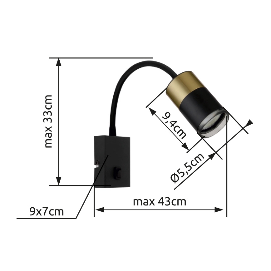 Globo - Wandspot 1xGU10/25W/230V zwart/goud