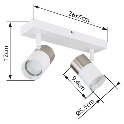 Globo - Spot 2xGU10/25W/230V wit/mat chroom