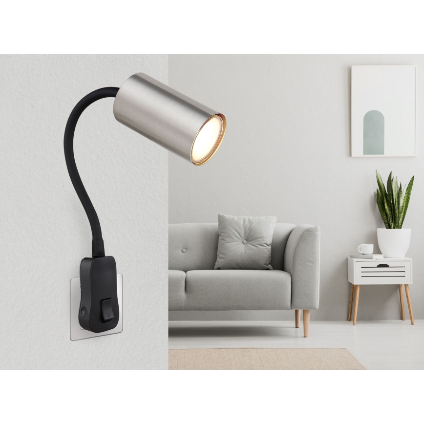 Globo - Wandspot met stekker 1x GU10/35W/230V mat chroom