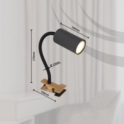 Globo - Flexibele lamp met klem 1xGU10/25W/230V grijs/bruin