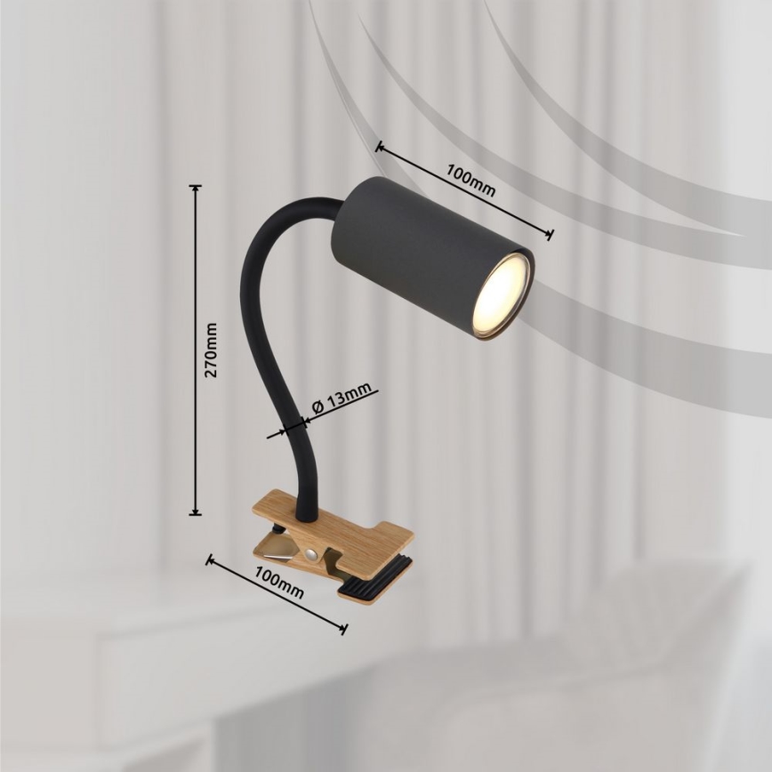 Globo - Flexibele lamp met klem 1xGU10/25W/230V grijs/bruin