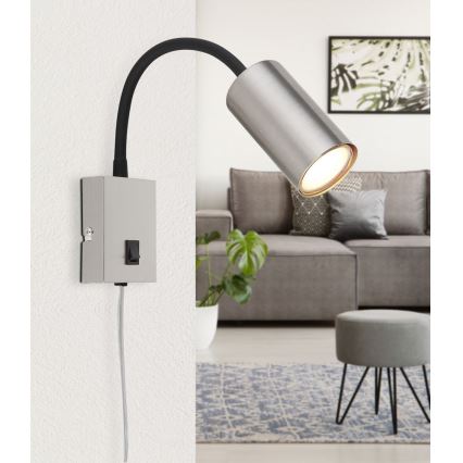 Globo - Flexibele wandlamp 1xGU10/25W/230V zwart/mat chroom