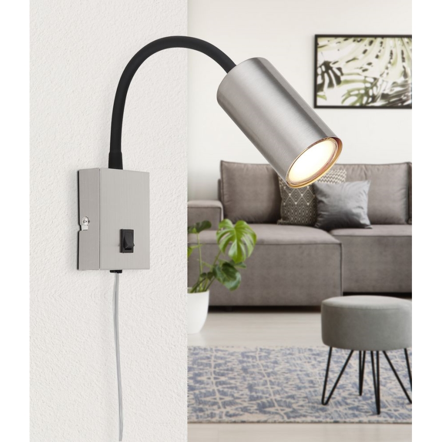 Globo - Flexibele wandlamp 1xGU10/25W/230V zwart/mat chroom