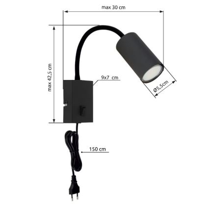 Globo - Flexibele wandlamp 1xGU10/25W/230V zwart