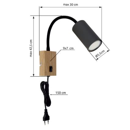 Globo - Flexibele wandlamp 1xGU10/25W/230V grijs/bruin