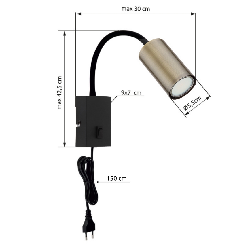 Globo - Applique murale flexible 1xGU10/25W/230V noir/laiton