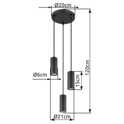 Globo - Suspension filaire 3xGU10/25W/230V noir