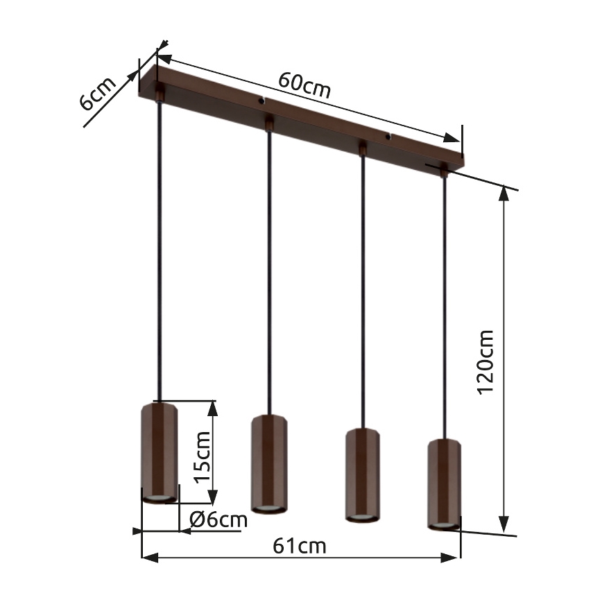 Globo - Hanglamp aan een koord 4xGU10/25W/230V bruin