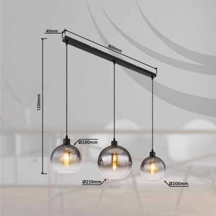 Globo - Suspension sur câble 3xE27/60W/230V