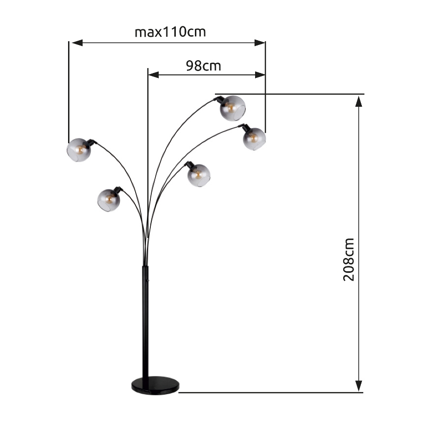 Globo - Staande lamp 5xE27/40W/230V gerookt