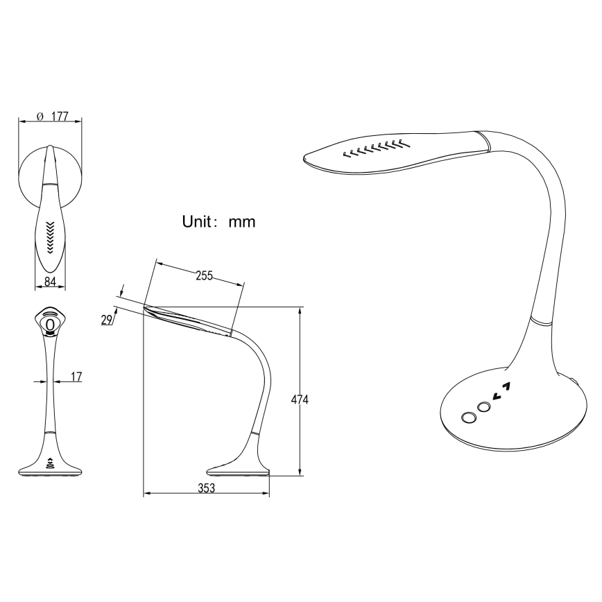 Globo - Lampe de bureau LED tactile dimmable et flexible, 9W/230V, 3000/4000/6500K, noir