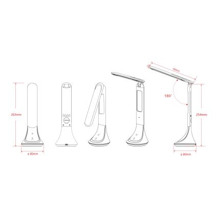Globo - Lampe de bureau LED rechargeable dimmable avec affichage LED/4W/230V 2200 mAh noire