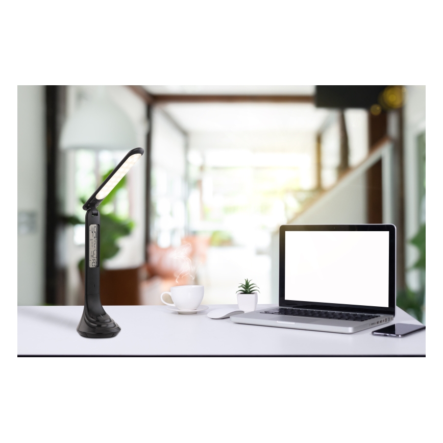 Globo - LED Dimbare Oplaadbare Bureaulamp met Display LED/4W/230V 2200 mAh Zwart