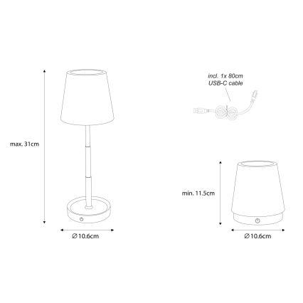 Globo - Lampe de table LED tactile, dimmable et rechargeable LED/1,2W/3V 1200 mAh