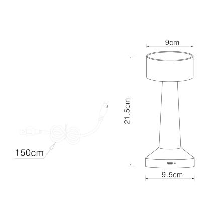Globo - LED dimbare touch tafellamp LED/1W/3,7V 2700K/4000K/6500K 800 mAh USB goudkleurig