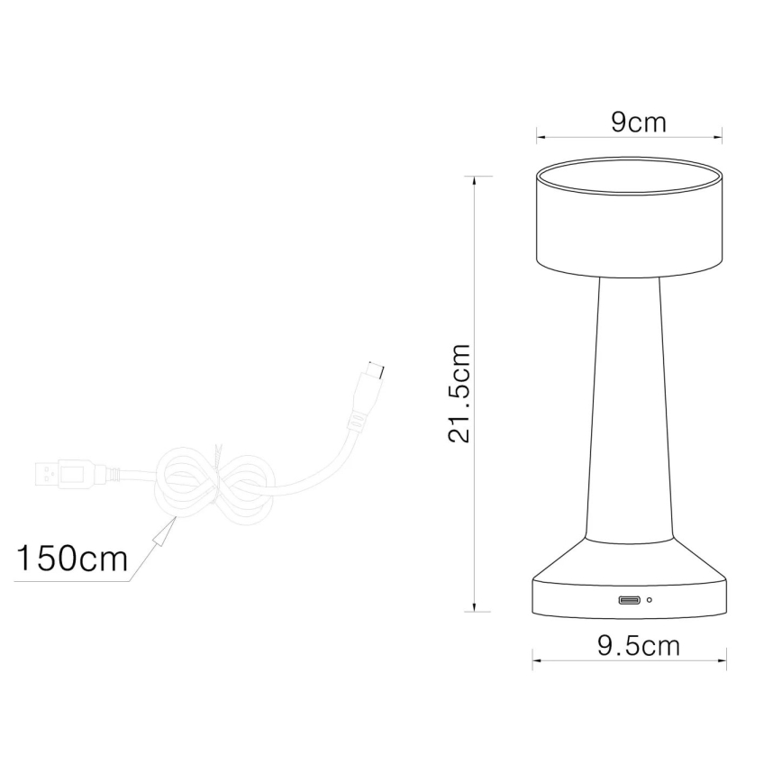 Globo - LED dimbare touch tafellamp LED/1W/3,7V 2700K/4000K/6500K 800 mAh USB zwart