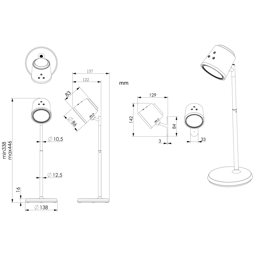 Globo - Lampe de table tactile à intensité variable 4en1 LED/6W/3,7V 3000K/4000K/6500K 1500 mAh USB noir
