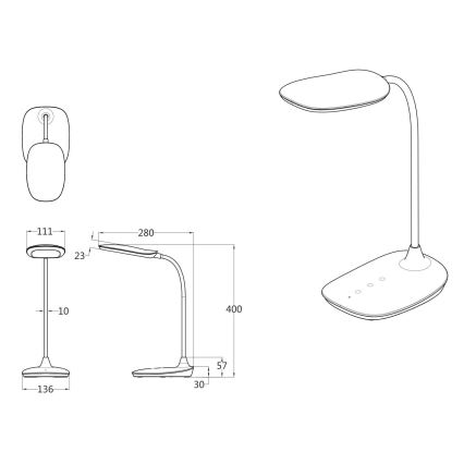 Globo - Lampe de table tactile à intensité variable LED/9W/230V 3000K/4000K/6500K CRI 90 noir