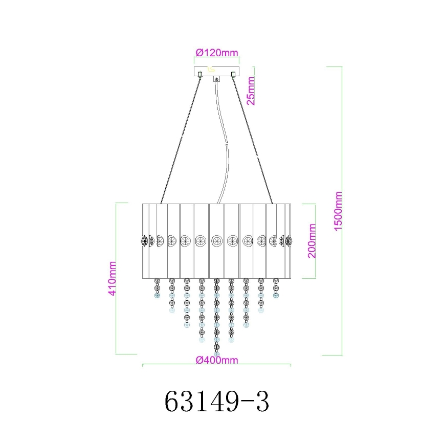 Globo - Suspension filaire 3xE27/40W/230V d. 40 cm
