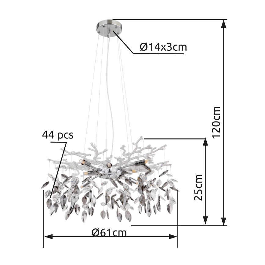 Globo - Hanglamp aan een koord 8xG9/8W/230V diameter 61 cm glanzend chroom