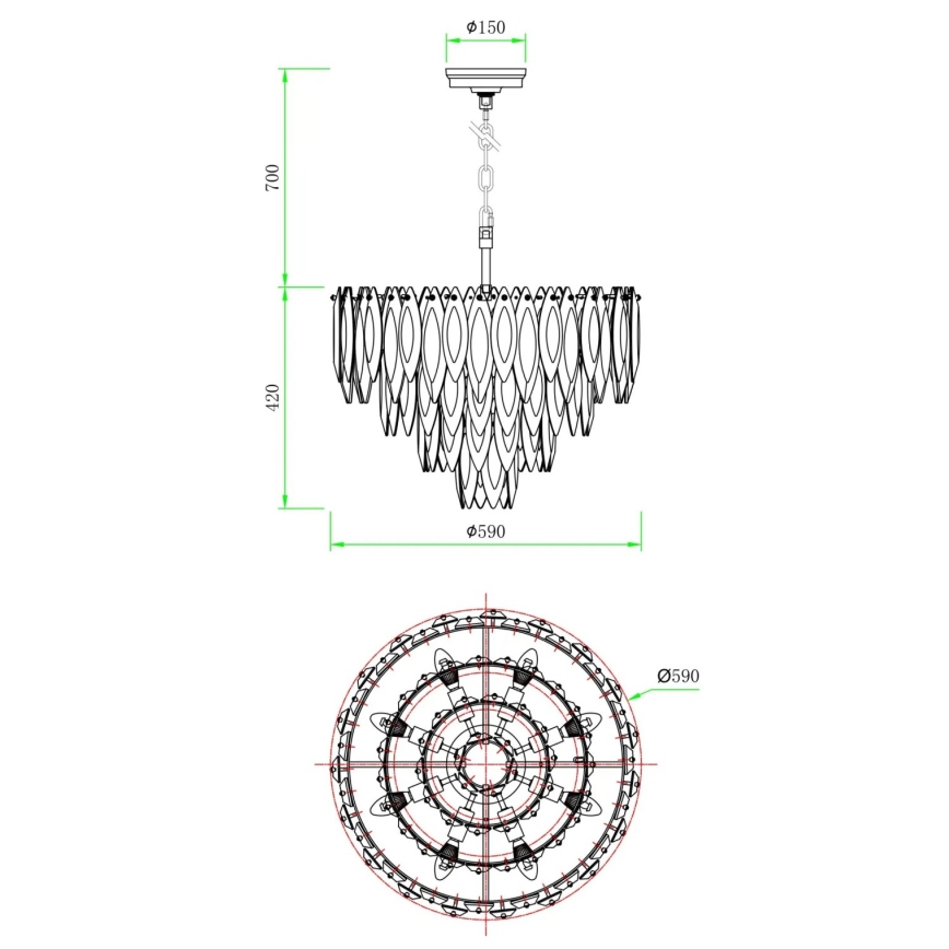 Globo - Suspension sur câble 12 x E14, 40 W, 230 V
