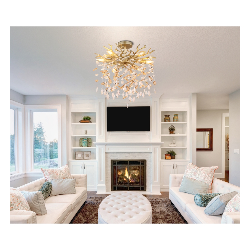 Globo - Kroonluchter met stang 6xE14/40W/230V goudkleurig