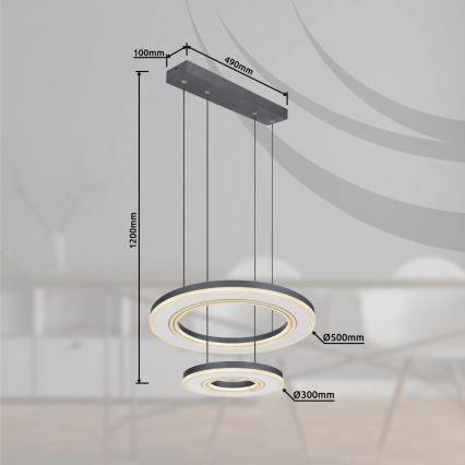 Globo - Dimbare LED hanglamp aan een koord LED/50W/230V 2700-6000K diameter 50 cm zwart + afstandsbediening